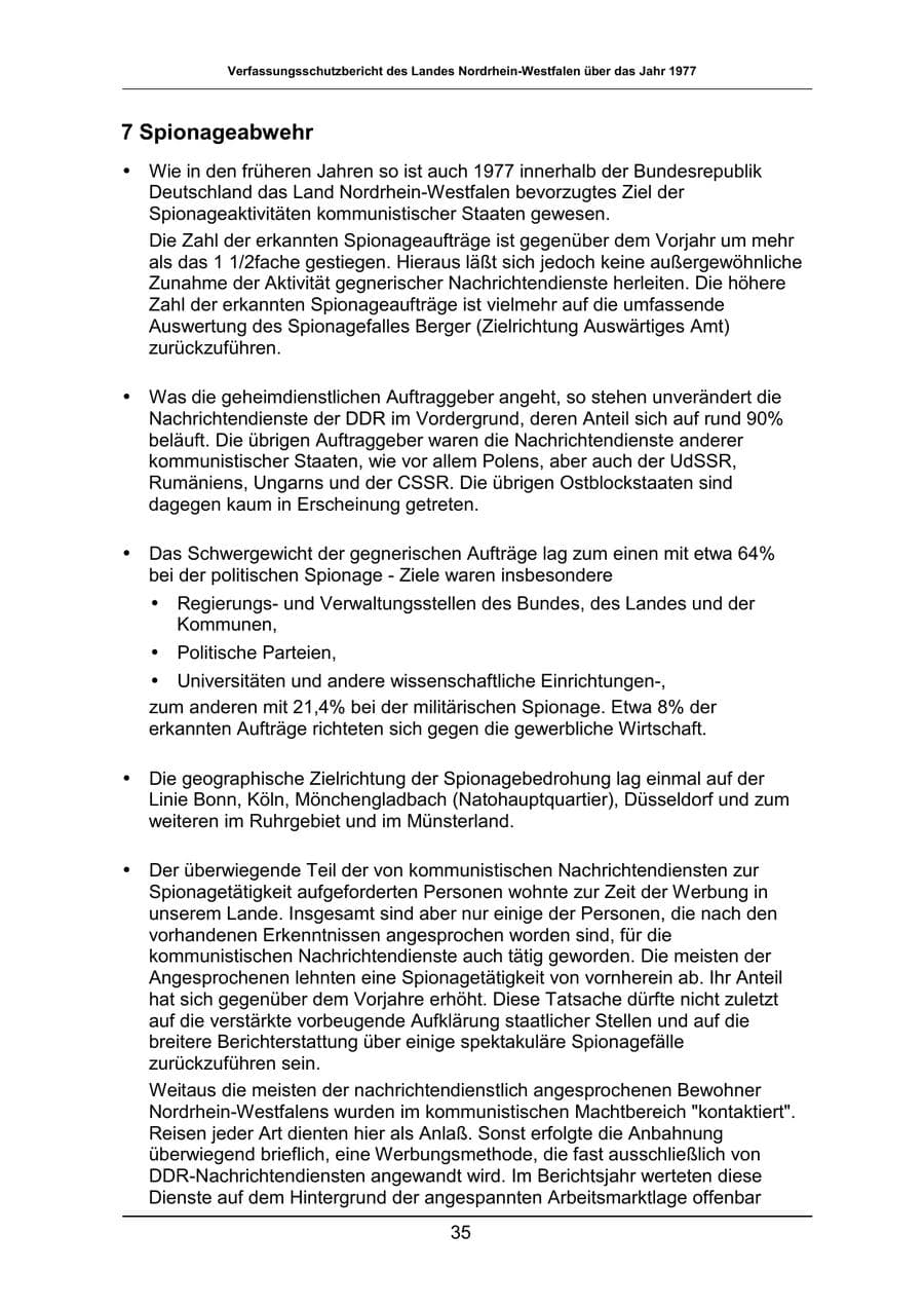 Seite 35 des Verfassungsschutzbericht 1977 Nordrhein-Westfalen