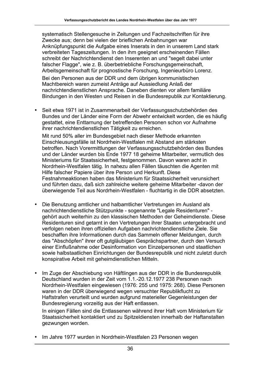 Seite 36 des Verfassungsschutzbericht 1977 Nordrhein-Westfalen