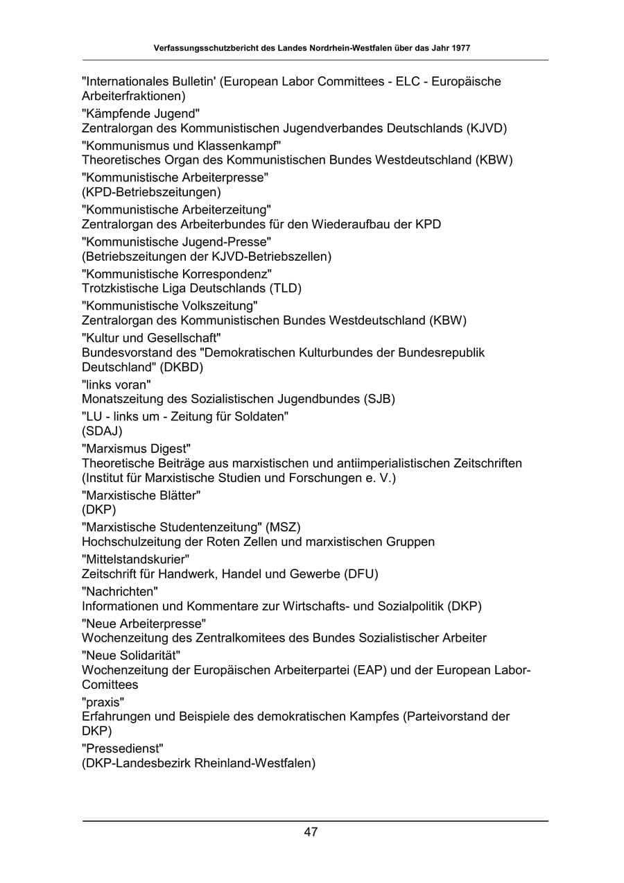 Seite 47 des Verfassungsschutzbericht 1977 Nordrhein-Westfalen