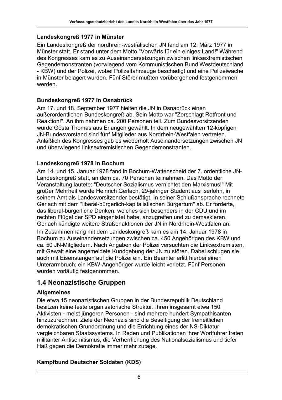 Seite 6 des Verfassungsschutzbericht 1977 Nordrhein-Westfalen