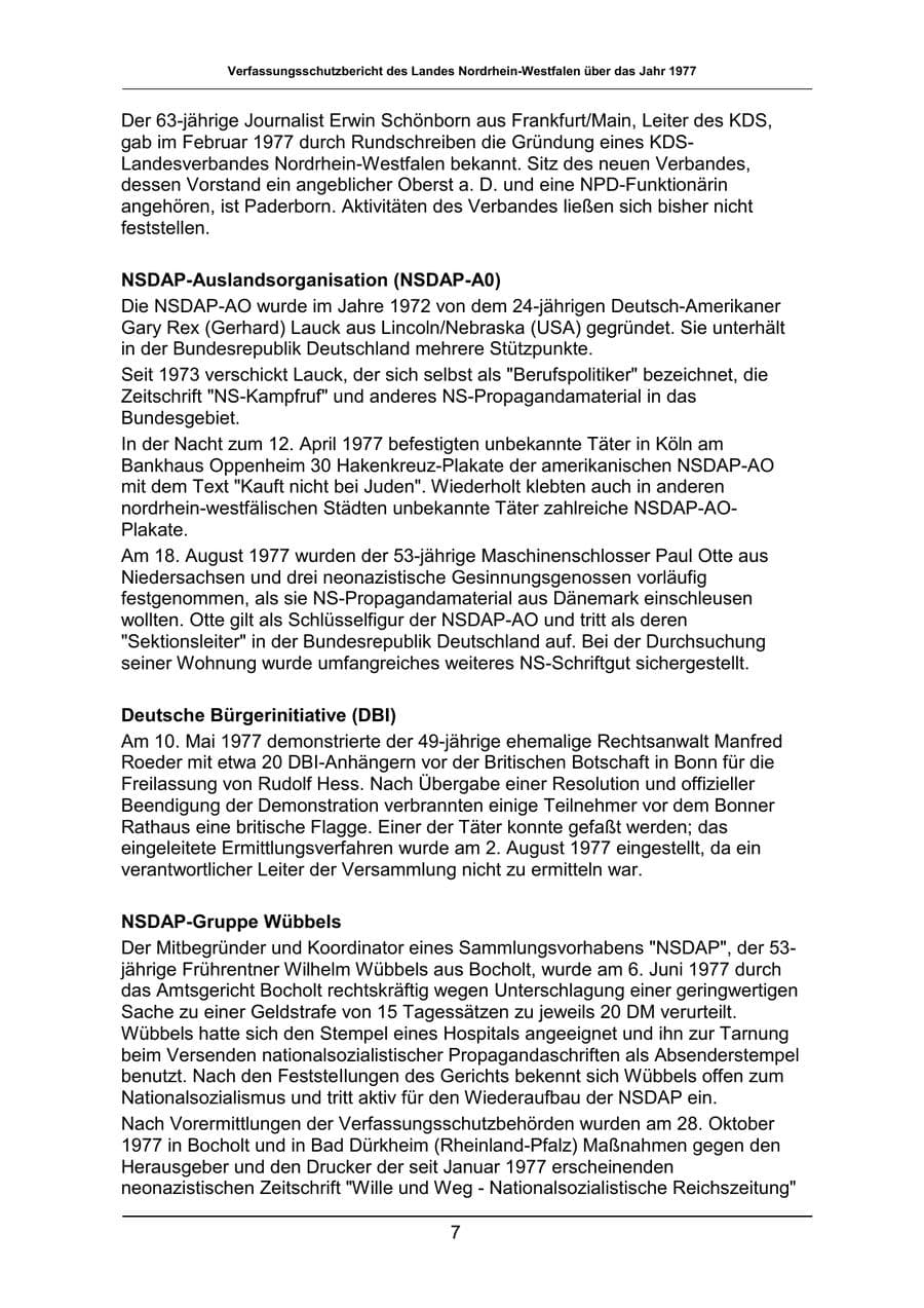 Seite 7 des Verfassungsschutzbericht 1977 Nordrhein-Westfalen