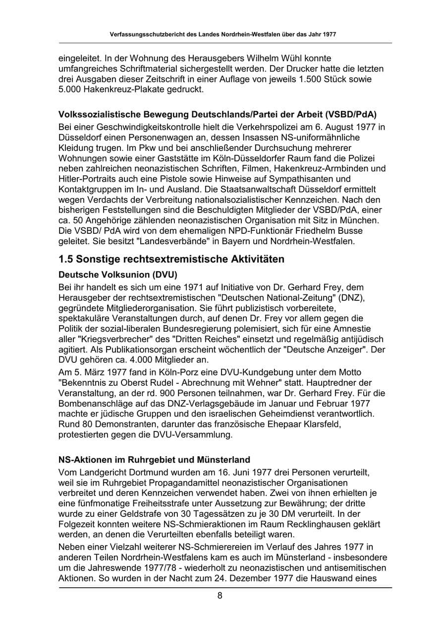 Seite 8 des Verfassungsschutzbericht 1977 Nordrhein-Westfalen