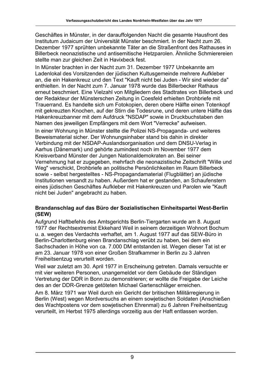 Seite 9 des Verfassungsschutzbericht 1977 Nordrhein-Westfalen