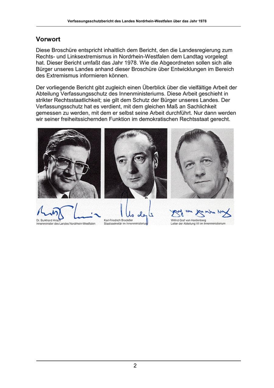 Seite 2 des Verfassungsschutzbericht 1978 Nordrhein-Westfalen