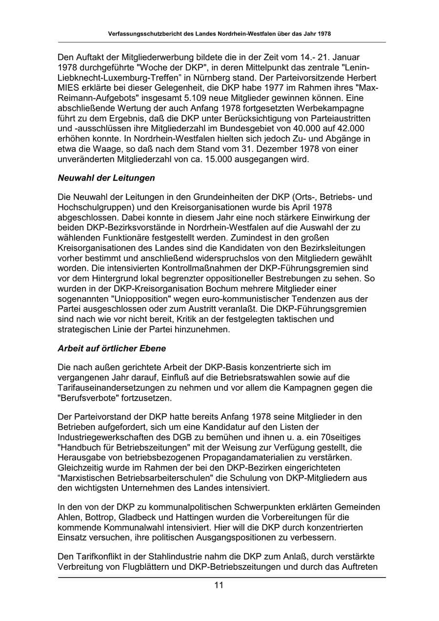 Seite 11 des Verfassungsschutzbericht 1978 Nordrhein-Westfalen