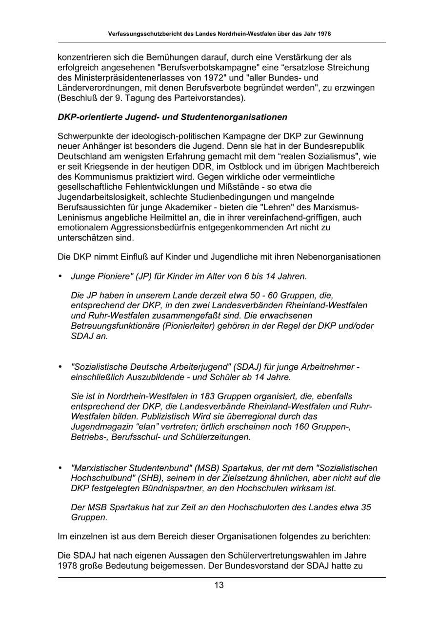 Seite 13 des Verfassungsschutzbericht 1978 Nordrhein-Westfalen