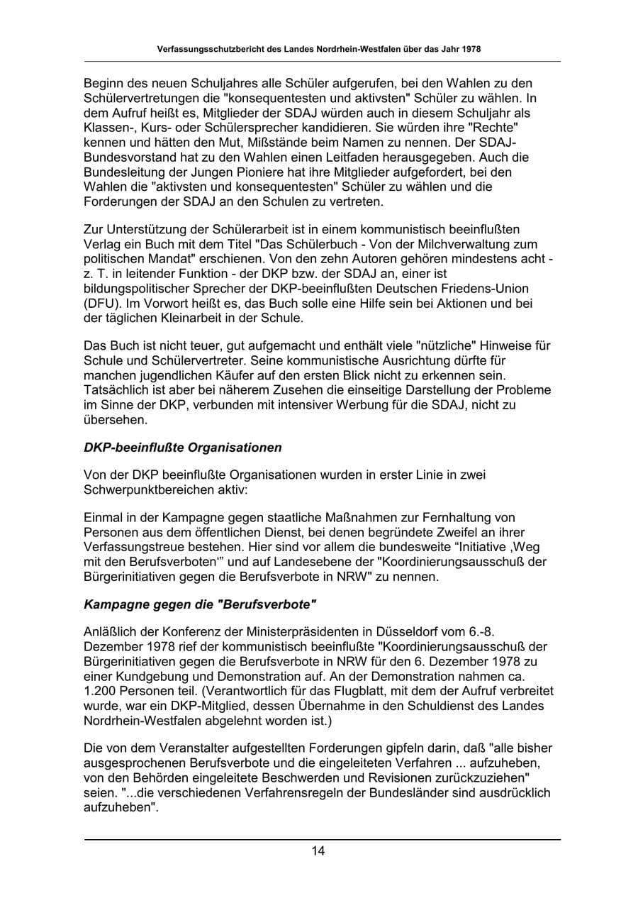 Seite 14 des Verfassungsschutzbericht 1978 Nordrhein-Westfalen
