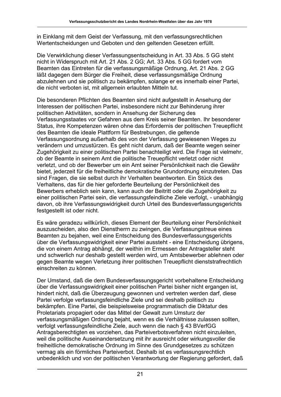Seite 21 des Verfassungsschutzbericht 1978 Nordrhein-Westfalen