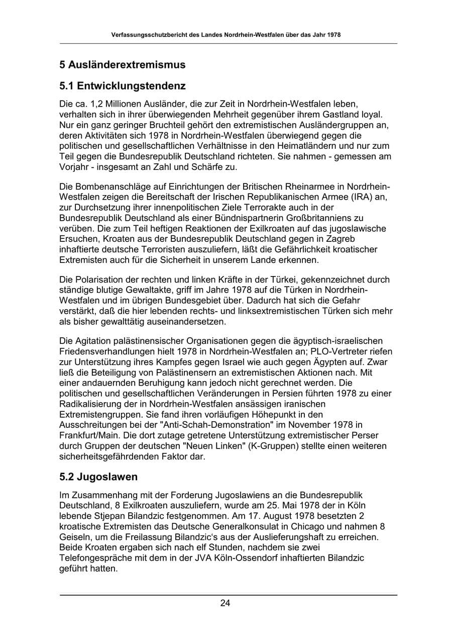 Seite 24 des Verfassungsschutzbericht 1978 Nordrhein-Westfalen