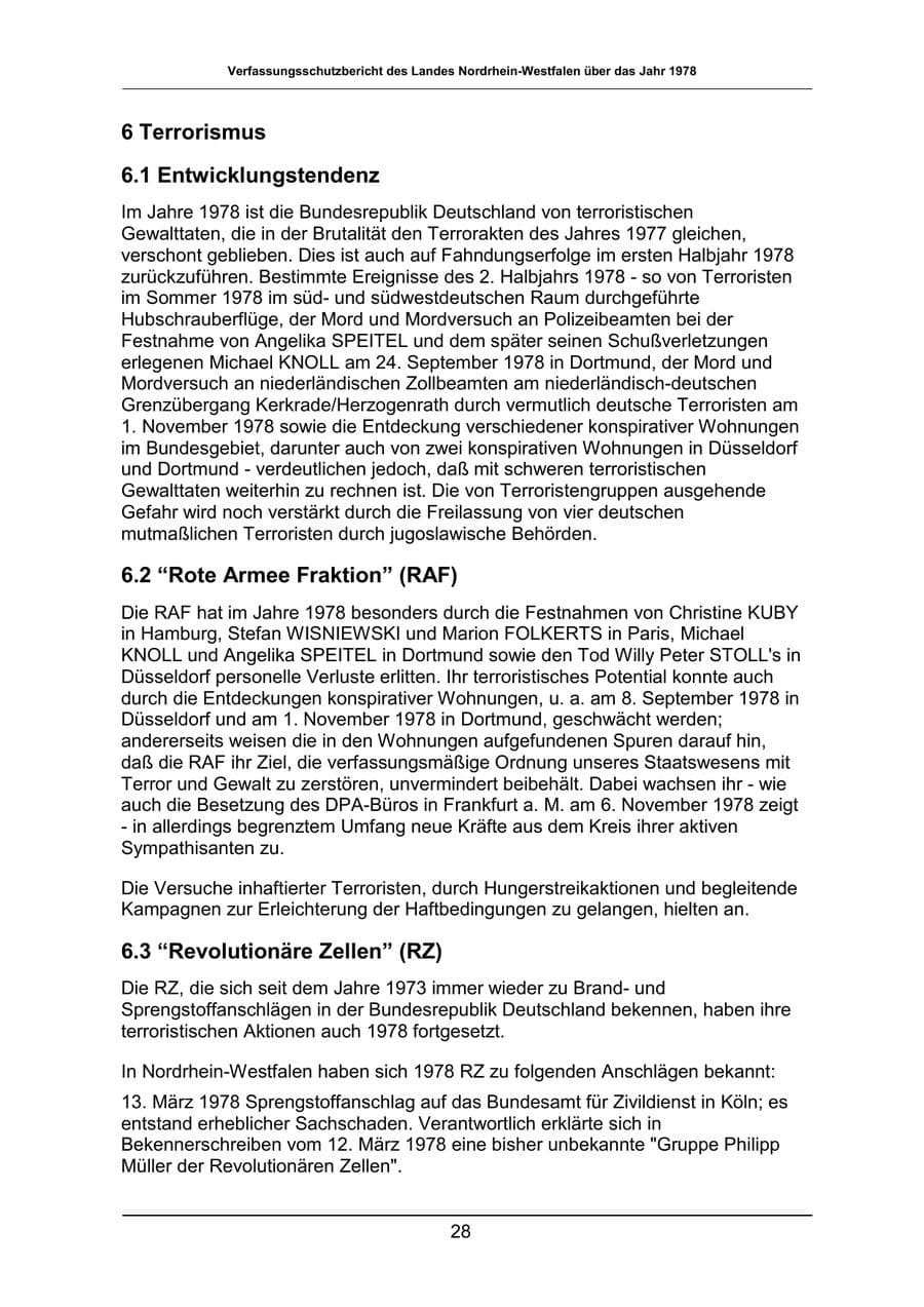 Seite 28 des Verfassungsschutzbericht 1978 Nordrhein-Westfalen