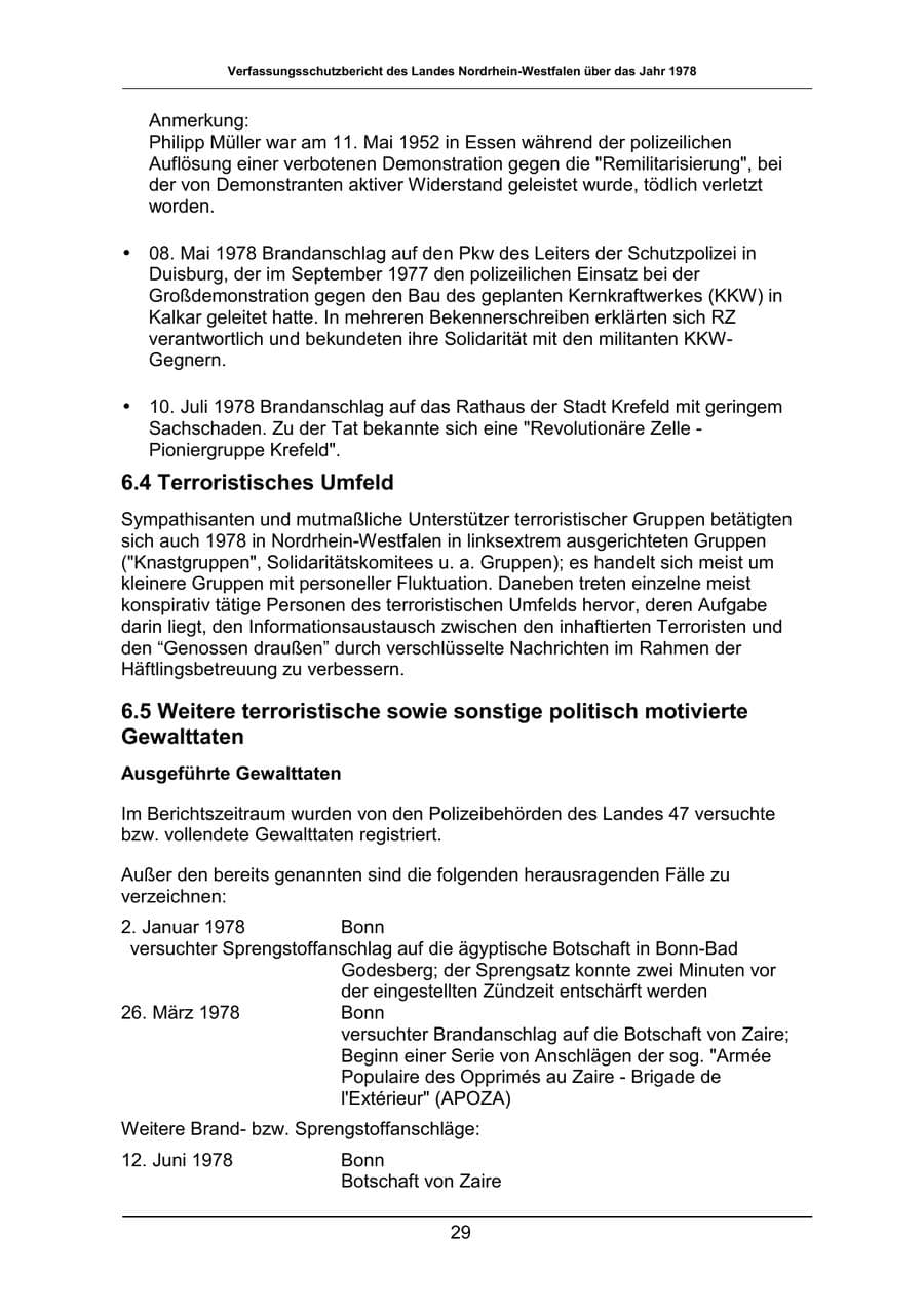 Seite 29 des Verfassungsschutzbericht 1978 Nordrhein-Westfalen