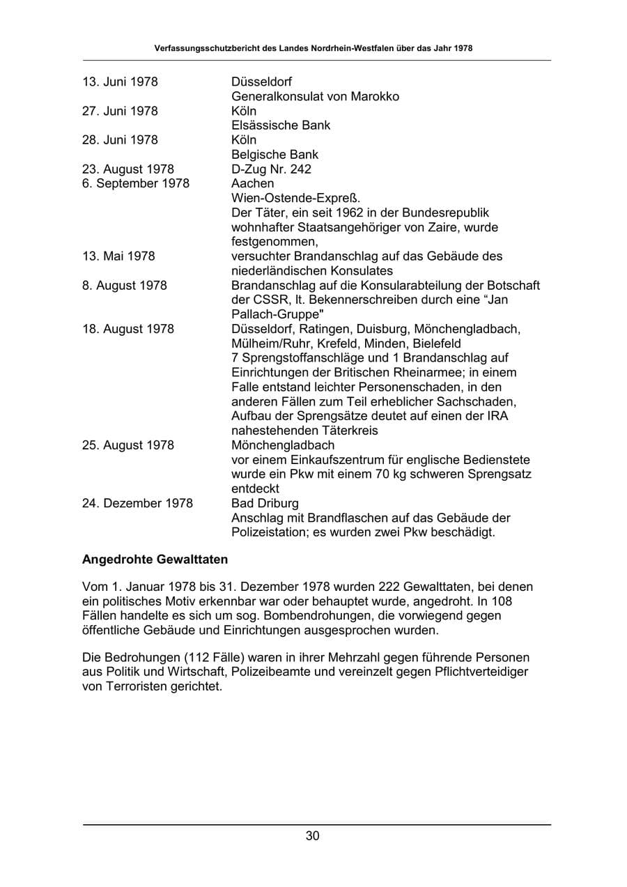 Seite 30 des Verfassungsschutzbericht 1978 Nordrhein-Westfalen