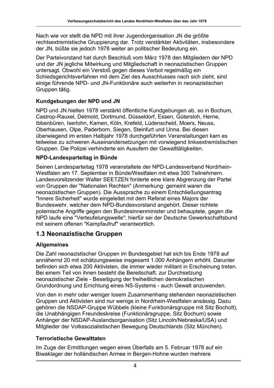 Seite 4 des Verfassungsschutzbericht 1978 Nordrhein-Westfalen