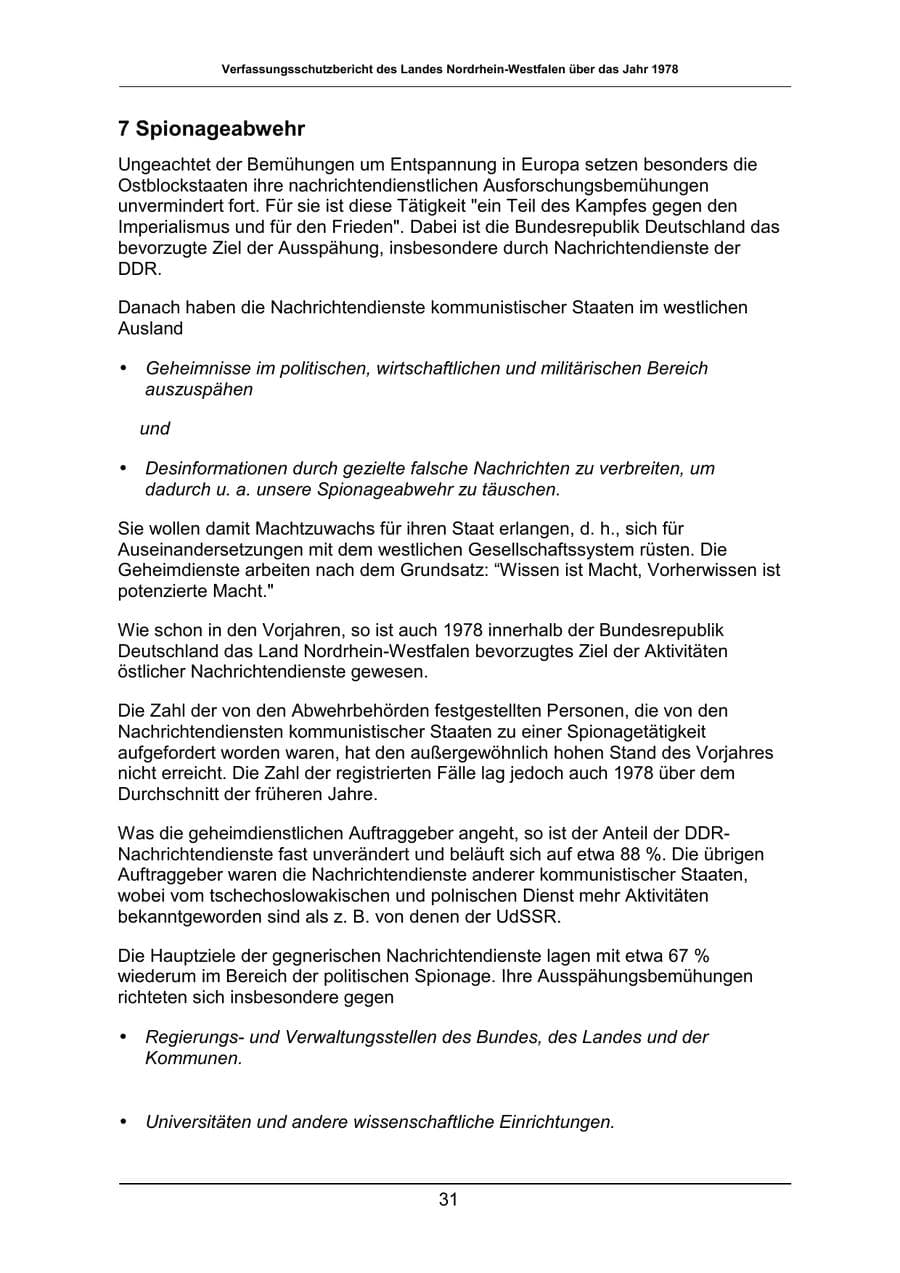 Seite 31 des Verfassungsschutzbericht 1978 Nordrhein-Westfalen