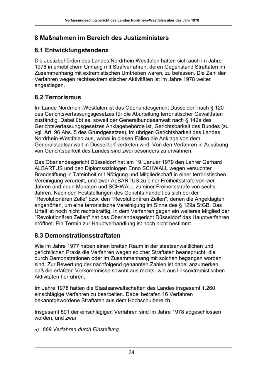 Seite 34 des Verfassungsschutzbericht 1978 Nordrhein-Westfalen