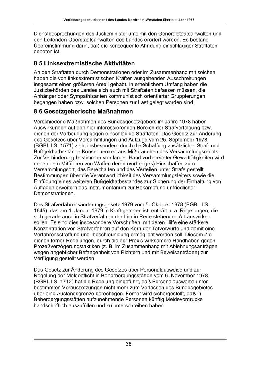 Seite 36 des Verfassungsschutzbericht 1978 Nordrhein-Westfalen