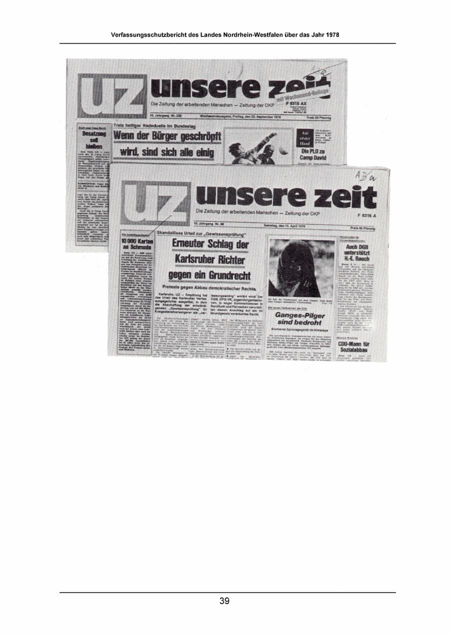 Seite 39 des Verfassungsschutzbericht 1978 Nordrhein-Westfalen