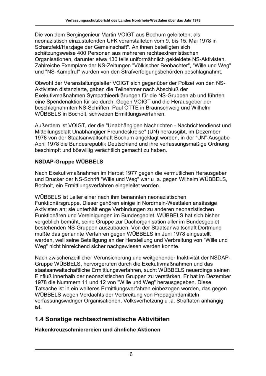 Seite 6 des Verfassungsschutzbericht 1978 Nordrhein-Westfalen