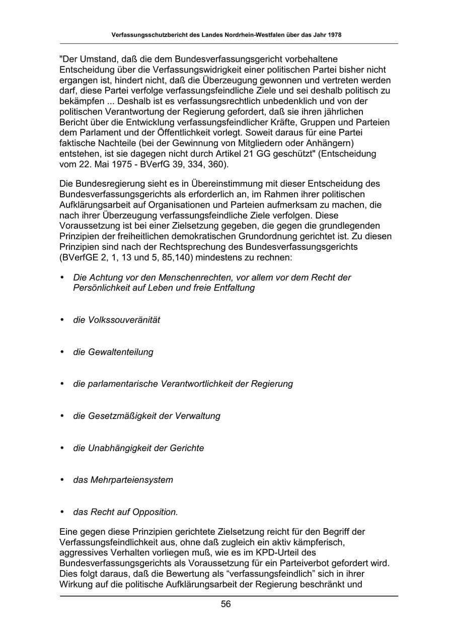 Seite 56 des Verfassungsschutzbericht 1978 Nordrhein-Westfalen