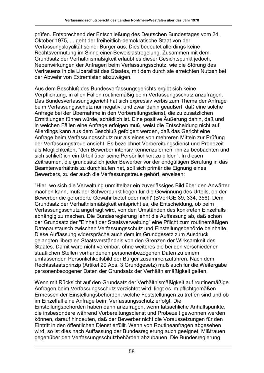 Seite 58 des Verfassungsschutzbericht 1978 Nordrhein-Westfalen