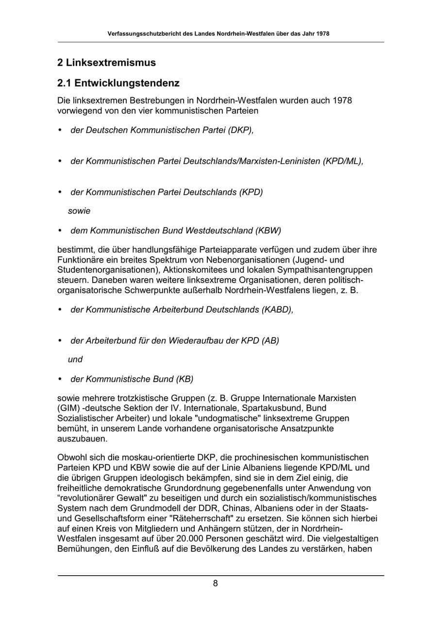 Seite 8 des Verfassungsschutzbericht 1978 Nordrhein-Westfalen