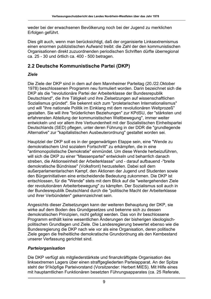 Seite 9 des Verfassungsschutzbericht 1978 Nordrhein-Westfalen
