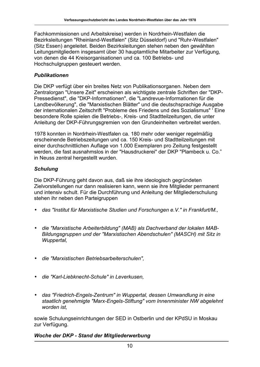 Seite 10 des Verfassungsschutzbericht 1978 Nordrhein-Westfalen