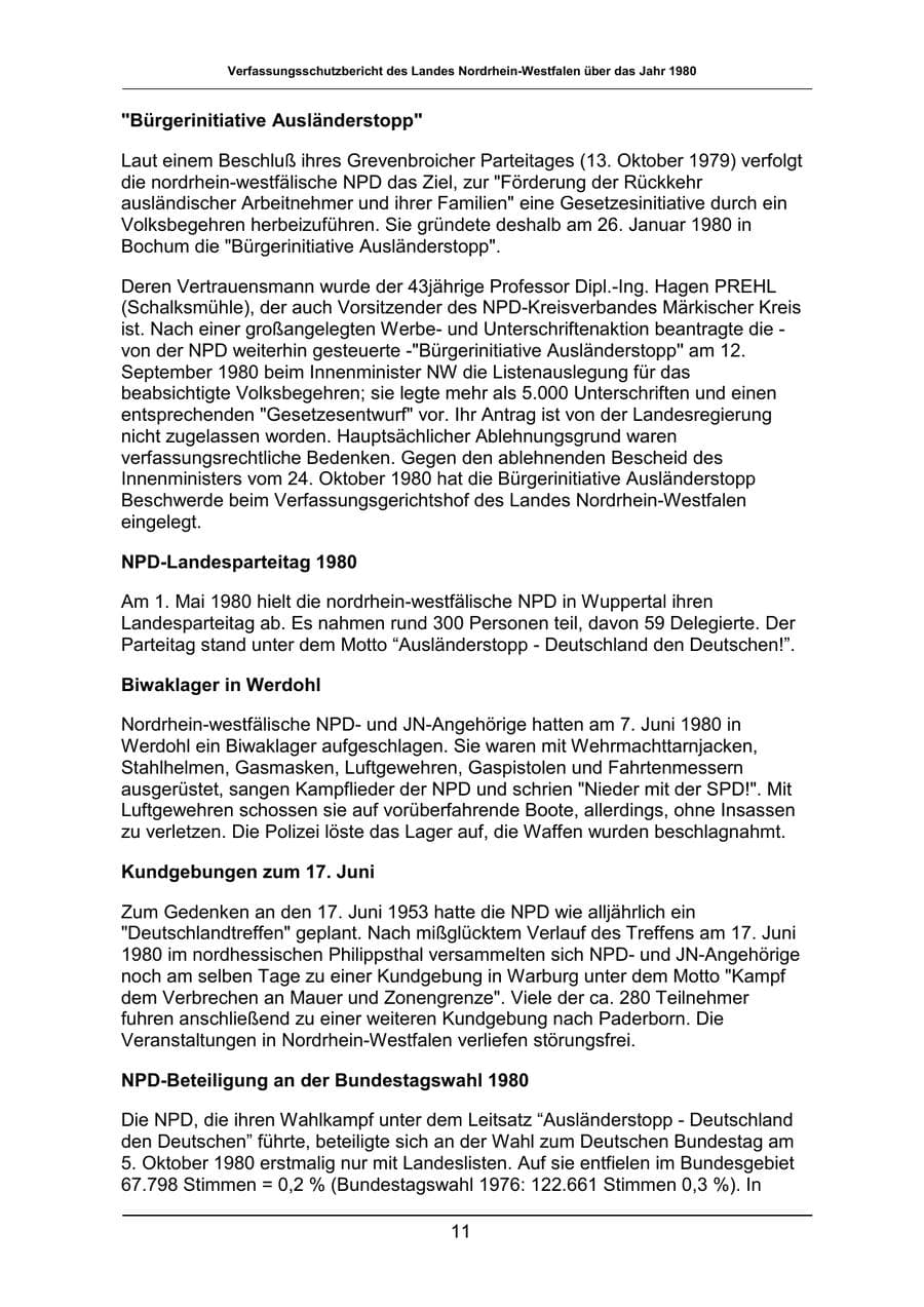 Seite 11 des Verfassungsschutzbericht 1980 Nordrhein-Westfalen