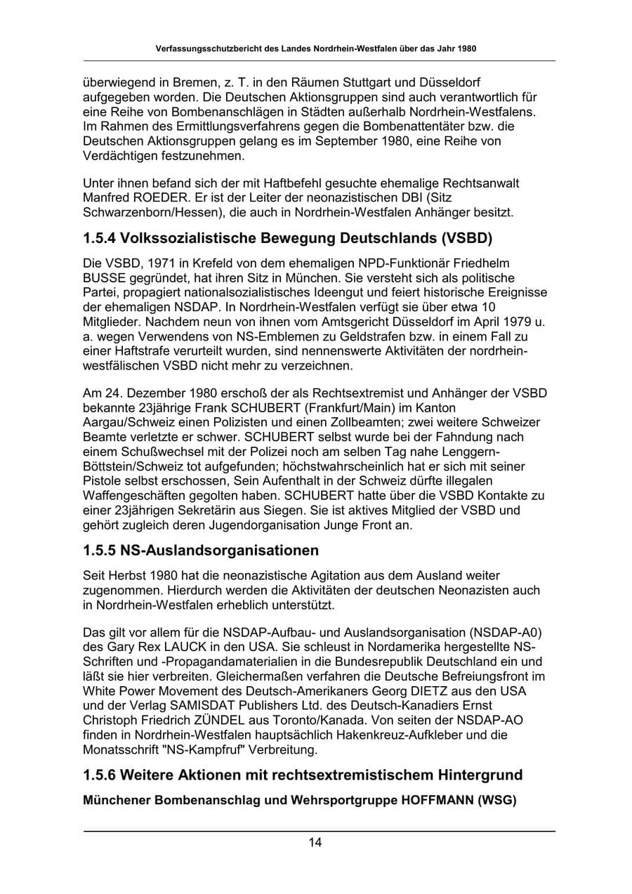 Seite 14 des Verfassungsschutzbericht 1980 Nordrhein-Westfalen