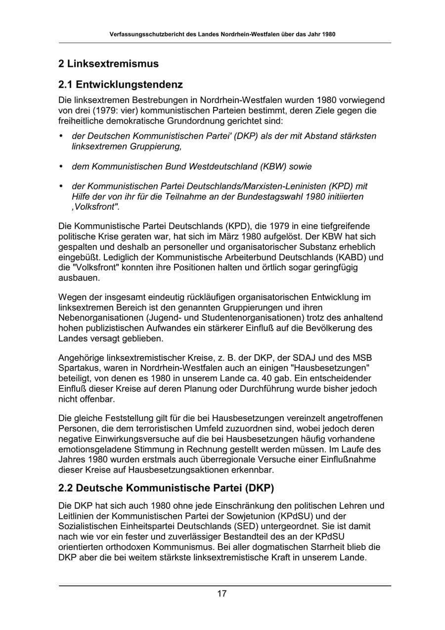Seite 17 des Verfassungsschutzbericht 1980 Nordrhein-Westfalen