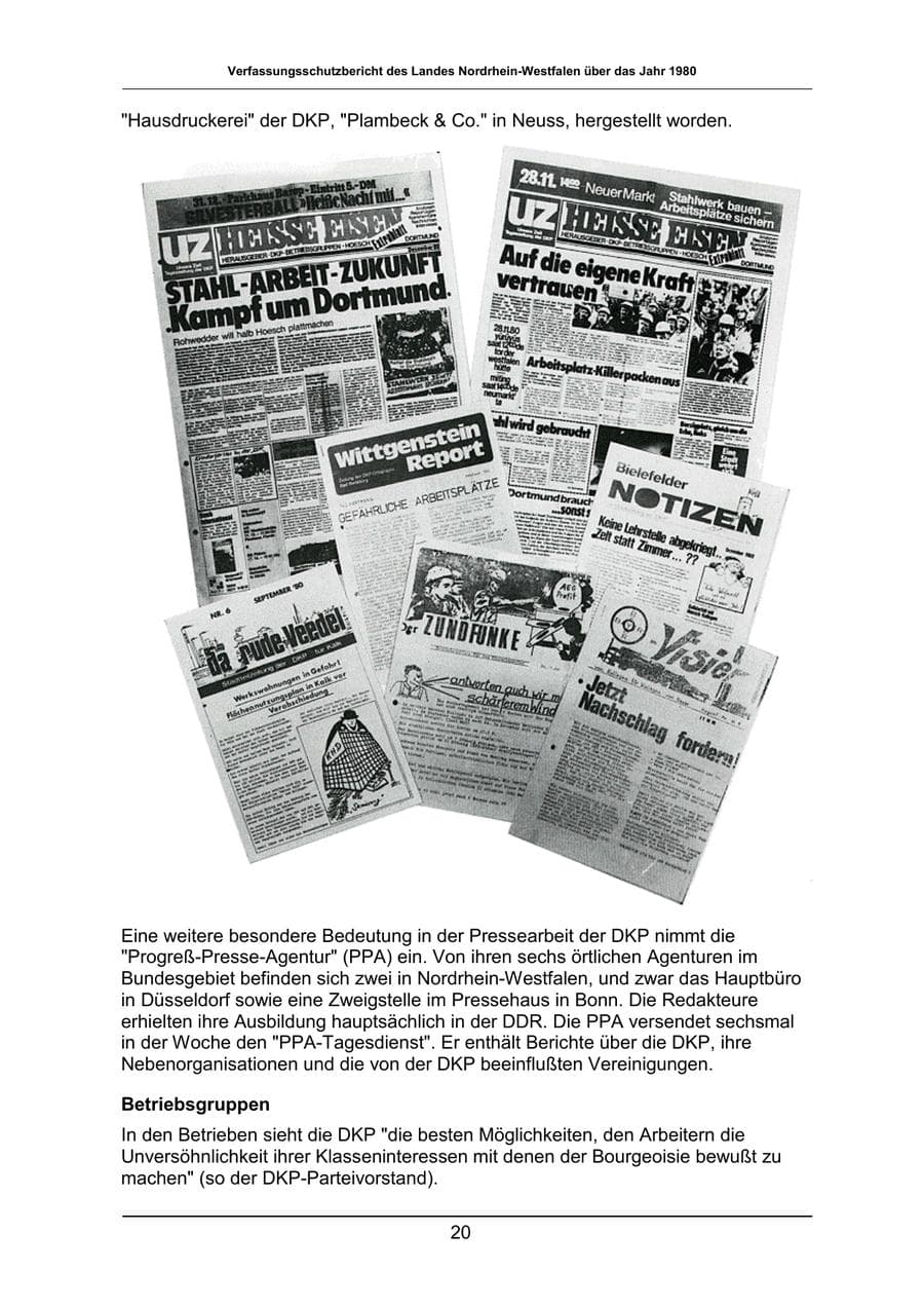 Seite 20 des Verfassungsschutzbericht 1980 Nordrhein-Westfalen