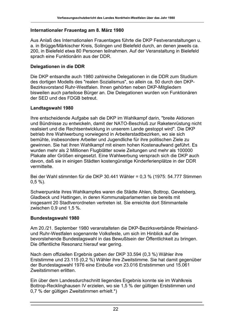 Seite 22 des Verfassungsschutzbericht 1980 Nordrhein-Westfalen