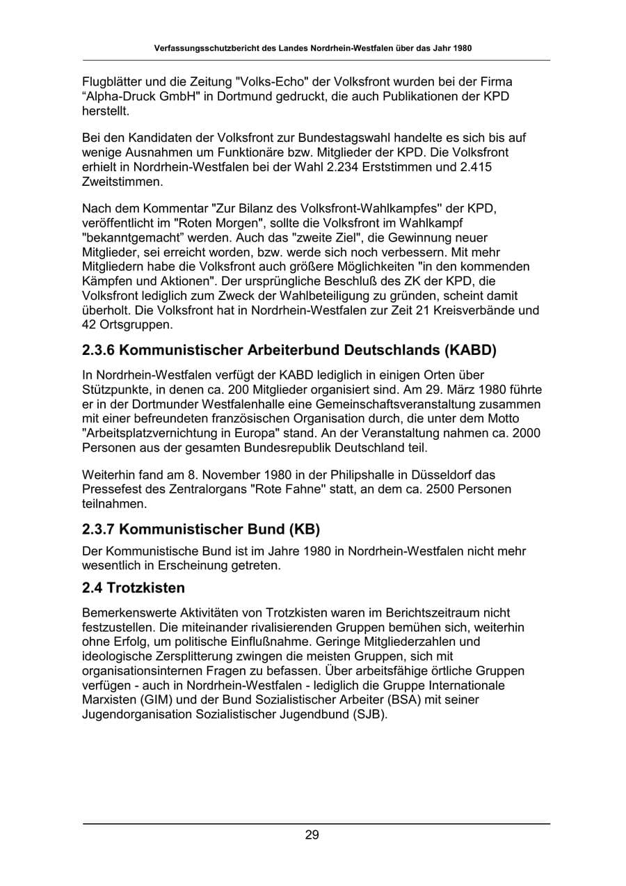 Seite 29 des Verfassungsschutzbericht 1980 Nordrhein-Westfalen