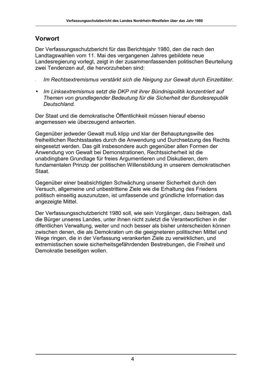 Seite 4 des Verfassungsschutzbericht 1980 Nordrhein-Westfalen