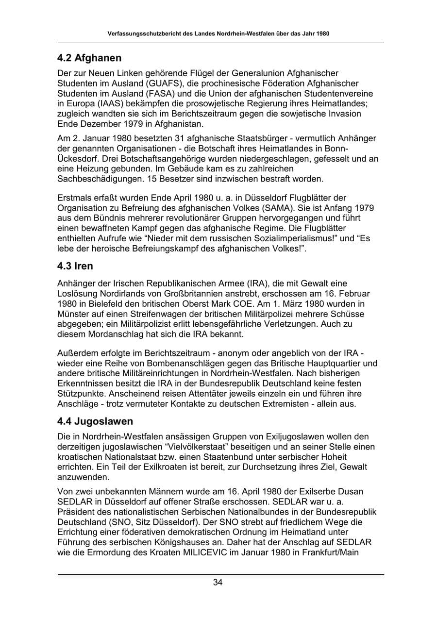 Seite 34 des Verfassungsschutzbericht 1980 Nordrhein-Westfalen
