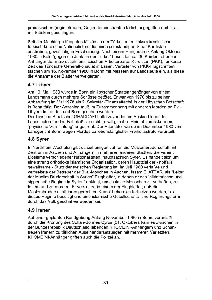 Seite 39 des Verfassungsschutzbericht 1980 Nordrhein-Westfalen