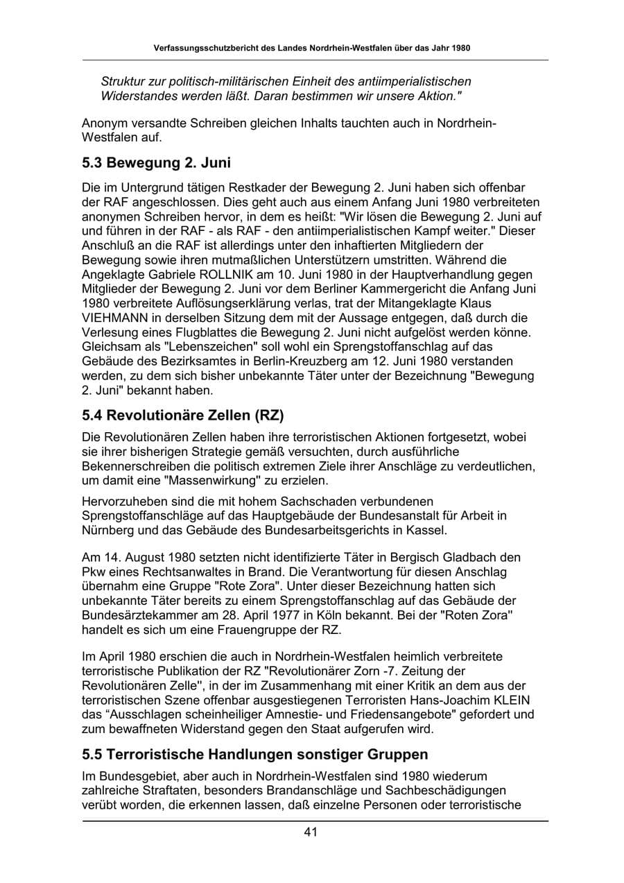 Seite 41 des Verfassungsschutzbericht 1980 Nordrhein-Westfalen