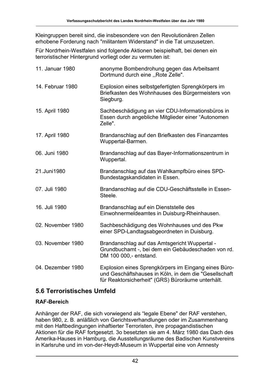 Seite 42 des Verfassungsschutzbericht 1980 Nordrhein-Westfalen