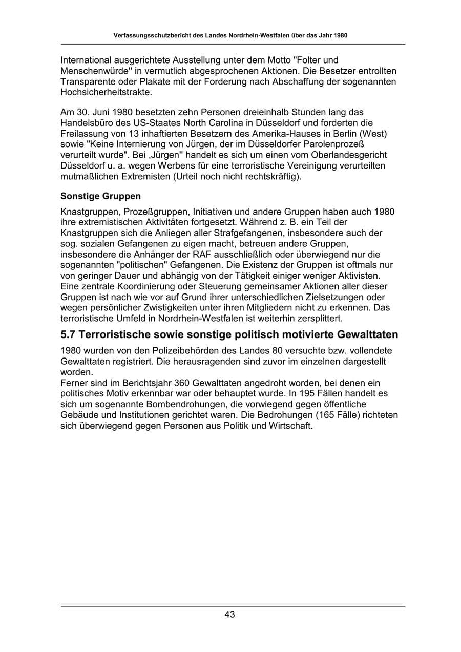 Seite 43 des Verfassungsschutzbericht 1980 Nordrhein-Westfalen