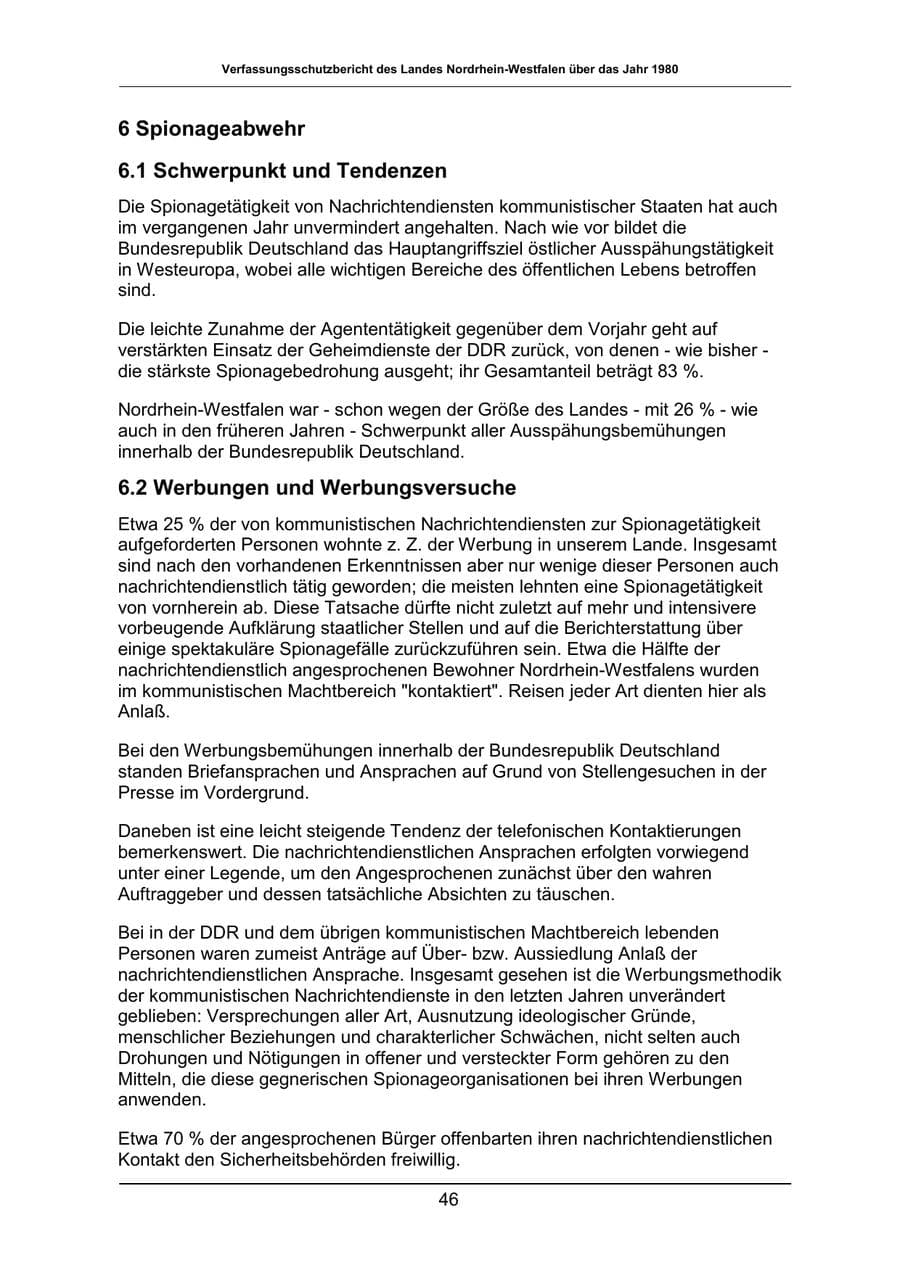 Seite 46 des Verfassungsschutzbericht 1980 Nordrhein-Westfalen