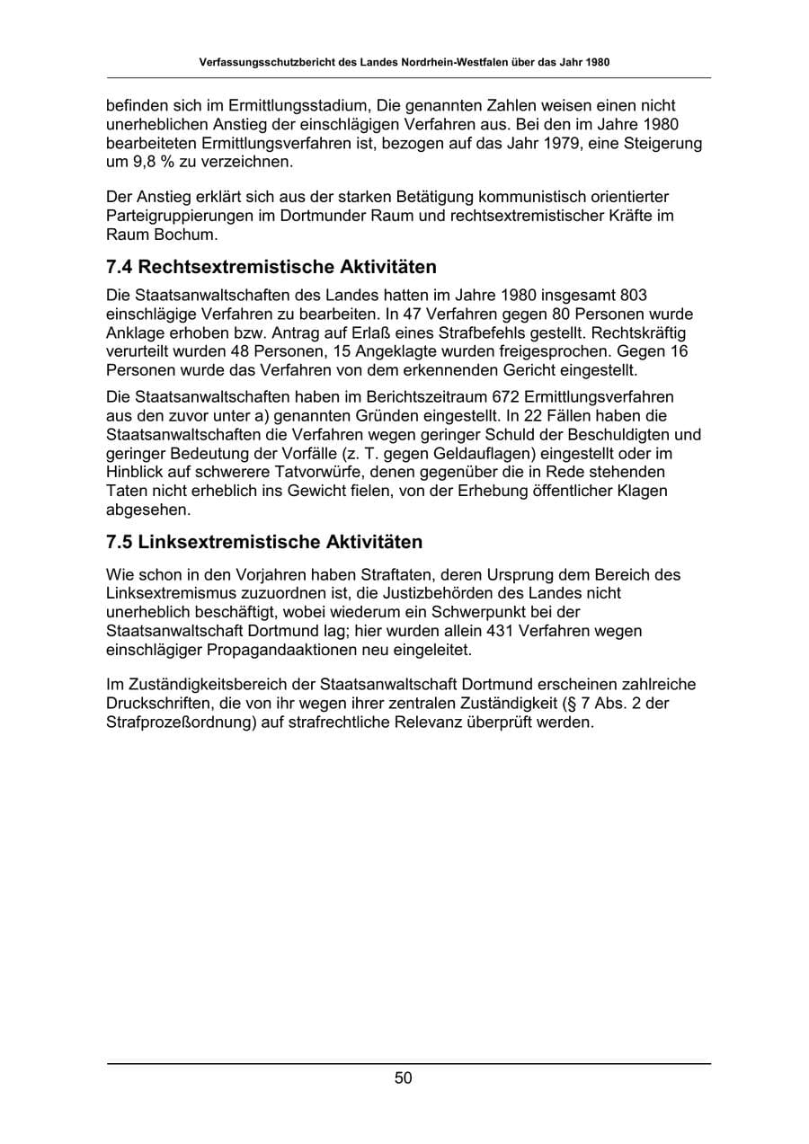Seite 50 des Verfassungsschutzbericht 1980 Nordrhein-Westfalen