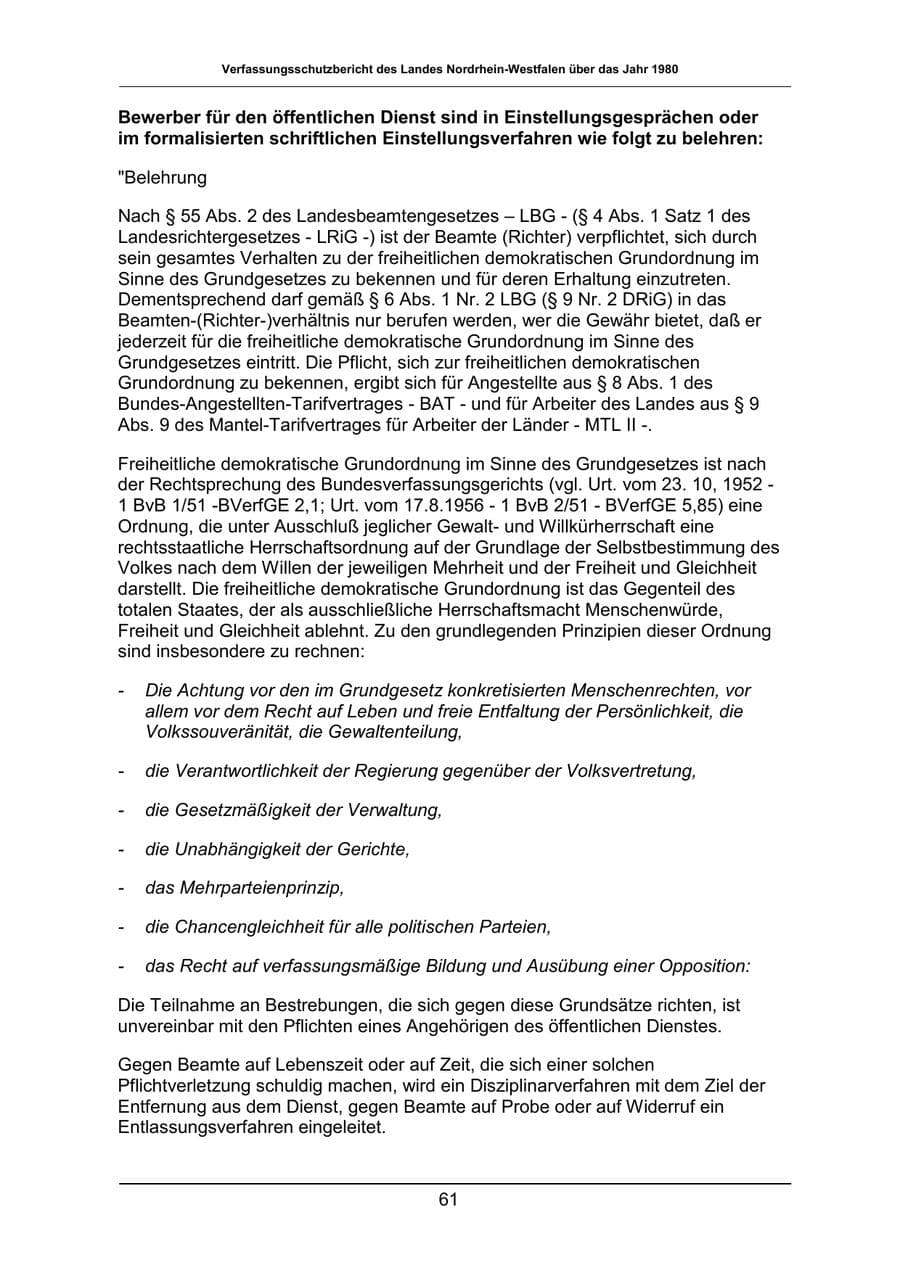 Seite 61 des Verfassungsschutzbericht 1980 Nordrhein-Westfalen