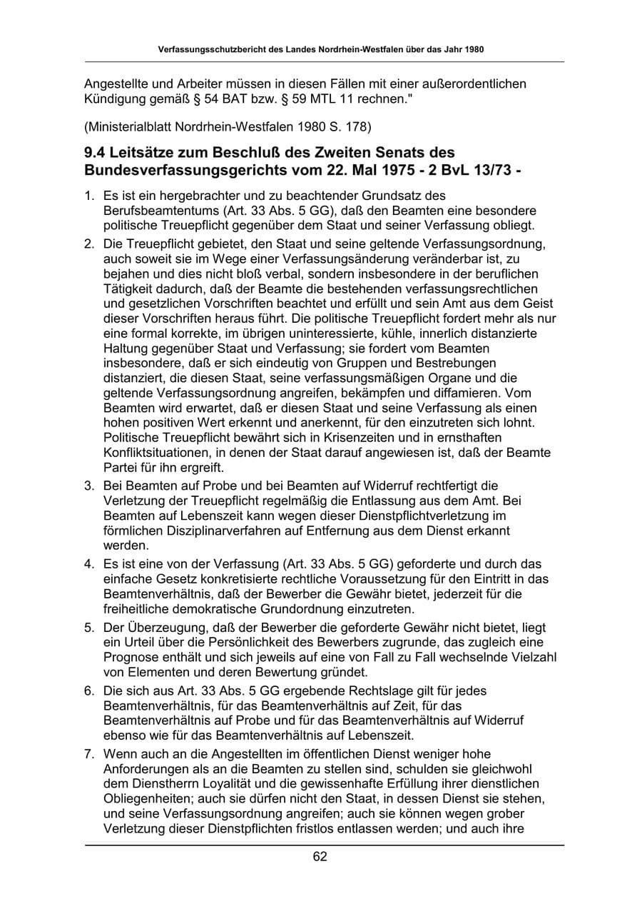 Seite 62 des Verfassungsschutzbericht 1980 Nordrhein-Westfalen