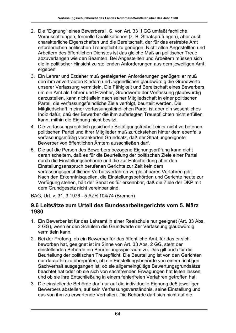 Seite 64 des Verfassungsschutzbericht 1980 Nordrhein-Westfalen