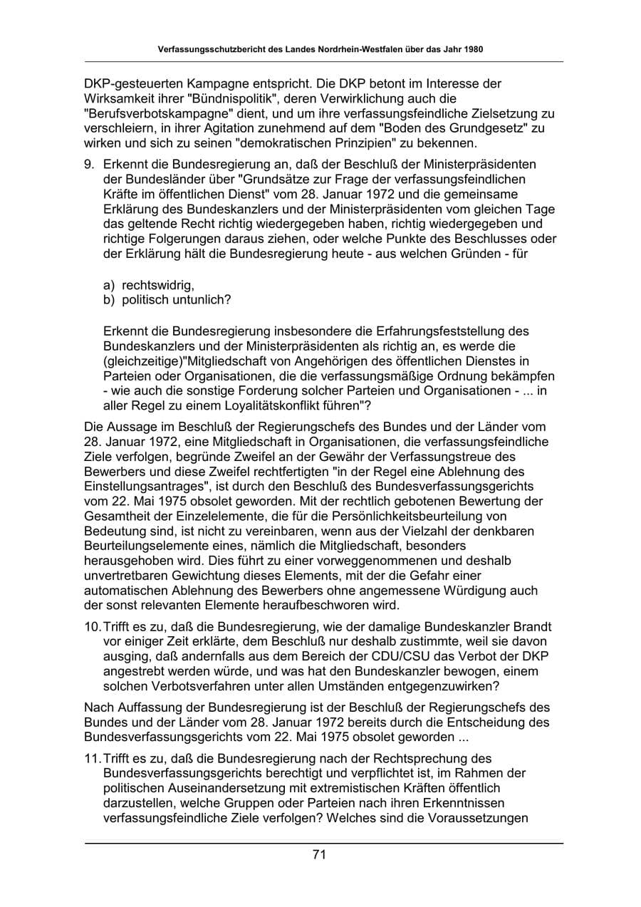 Seite 71 des Verfassungsschutzbericht 1980 Nordrhein-Westfalen