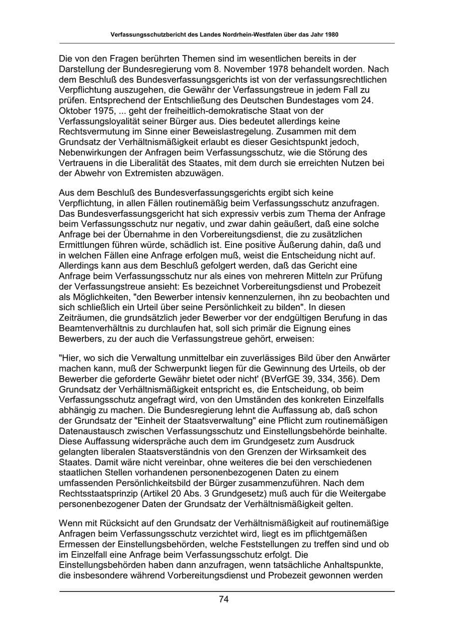 Seite 74 des Verfassungsschutzbericht 1980 Nordrhein-Westfalen