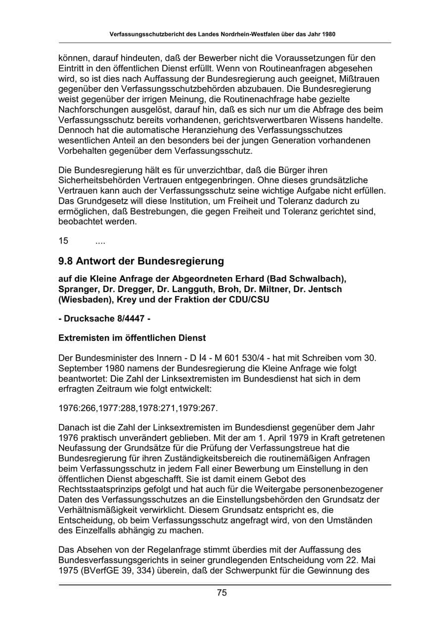 Seite 75 des Verfassungsschutzbericht 1980 Nordrhein-Westfalen