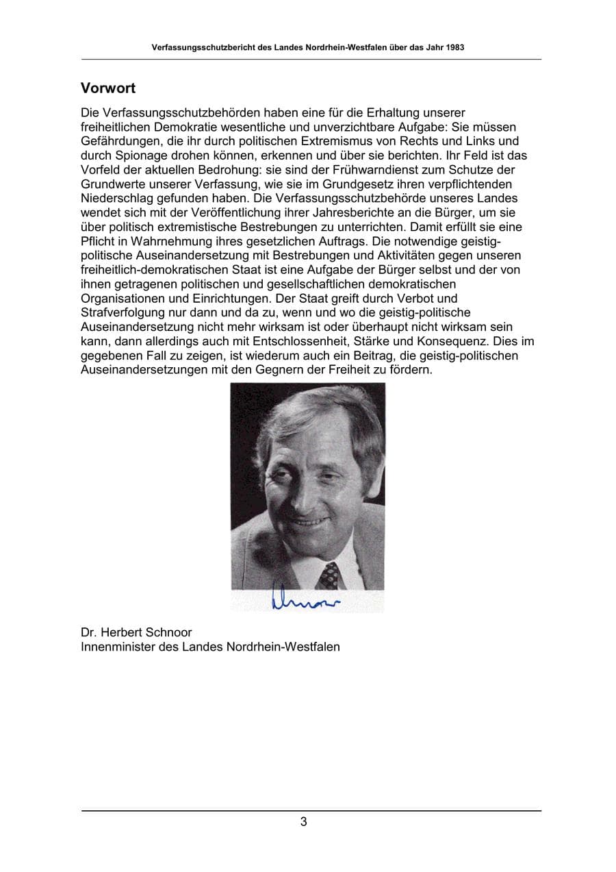 Seite 3 des Verfassungsschutzbericht 1983 Nordrhein-Westfalen