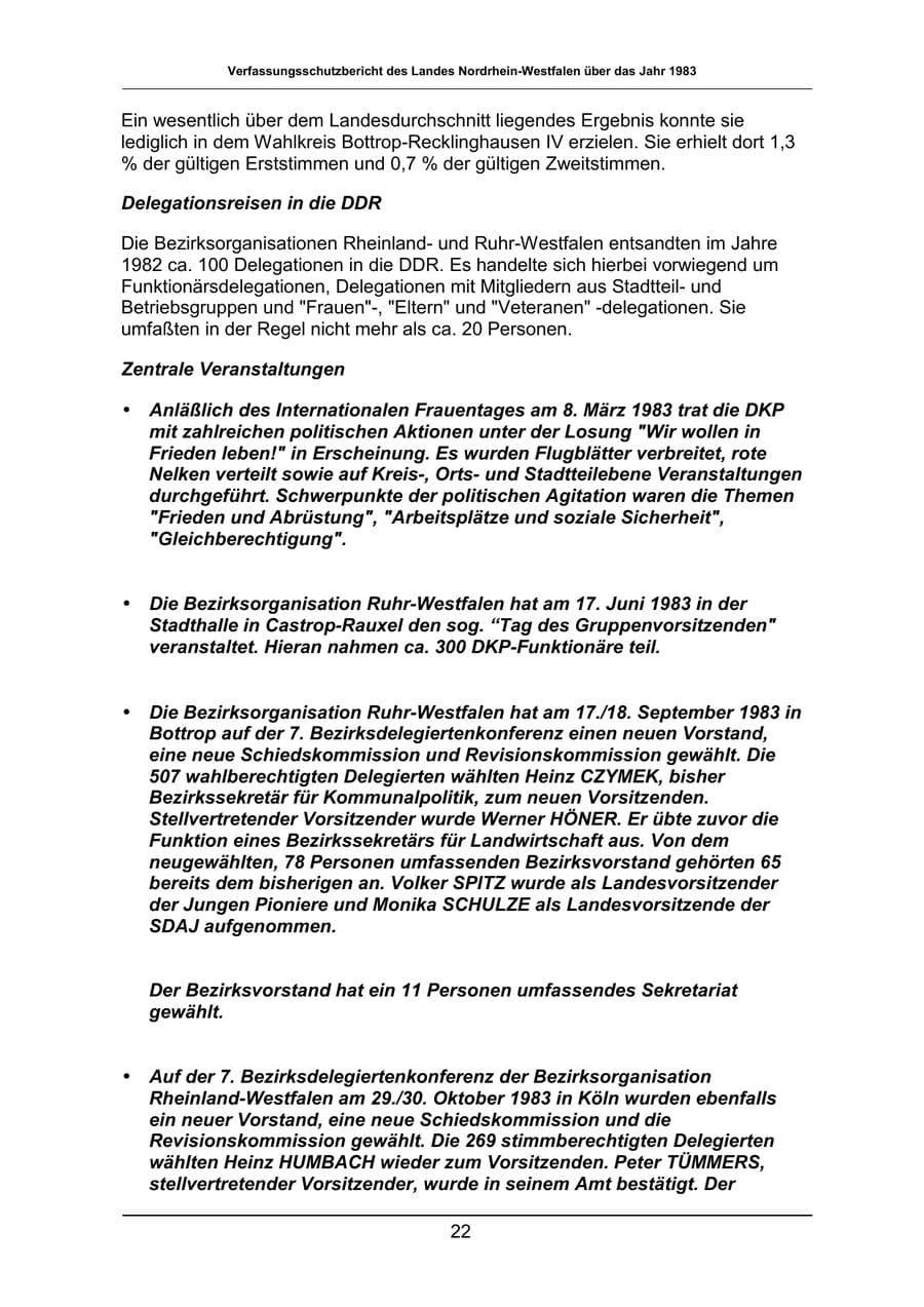 Seite 22 des Verfassungsschutzbericht 1983 Nordrhein-Westfalen