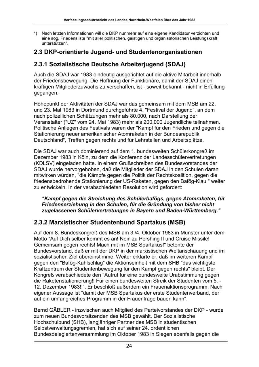 Seite 24 des Verfassungsschutzbericht 1983 Nordrhein-Westfalen